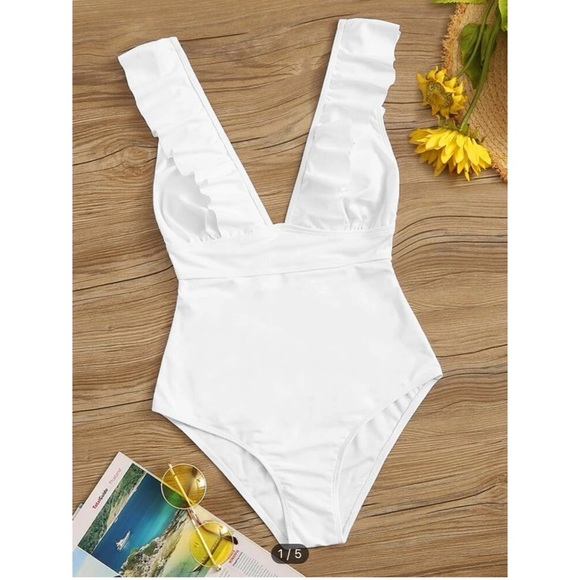 White One Piece Swimsuit Size Medium - Picture 1 of 9